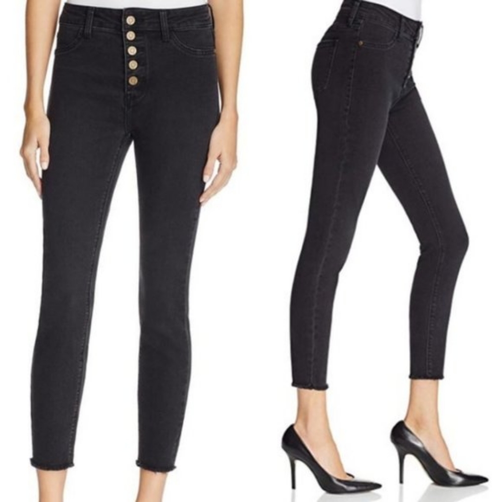 Pistola Naomi exposed button fly jeans 27 4 black crop raw hem stretch high rise